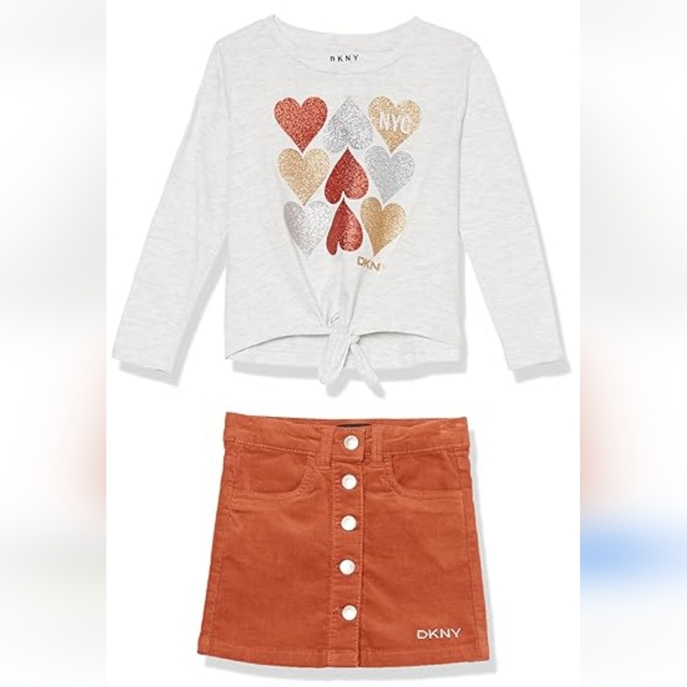 DKNY CORDUROY 2-Piece Long Sleeve Shirt & Skirt Set, Size 8